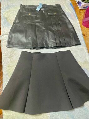 LOFT BLACK LEATHER SKIRT size 6P & FOREVER 21 BLACK SKIRT size L